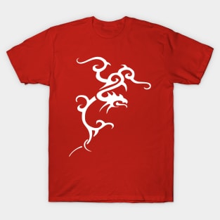 Minimalistic Japanese Tribal Style Dragon In White T-Shirt